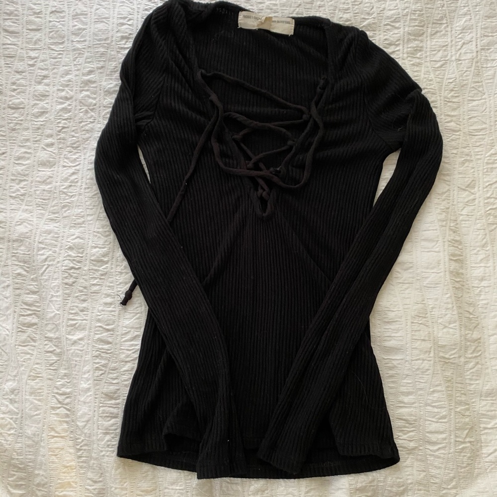 Urban Outfitters black long sleeve lace up shirt